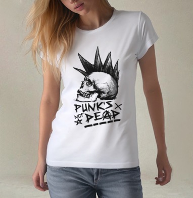 Череп с ирокезом PUNKS NOT DEAD – панк-графика, Футболка женская белая 180гр