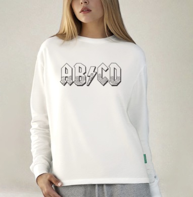 Рок алфавит ABCD стиль AC DC, Футболка лонгслив женская белая