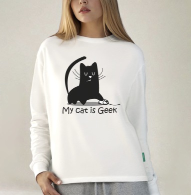My cat is Geek, Футболка лонгслив женская белая
