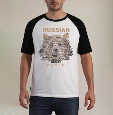 Стилизованный медведь из слов «Russian Power» - Футболка мужская REGULAR реглан бел/черный, страница 9