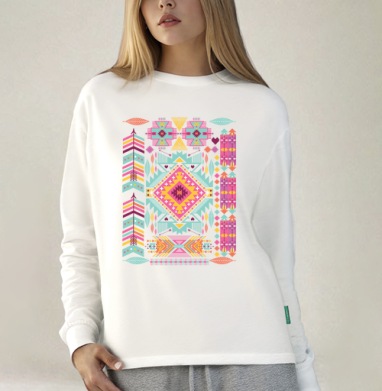 Trendy tribal ornament, Футболка лонгслив женская белая