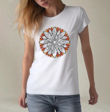 Mandala/Мандала симметричный зентангл узор для созерцания медитативного черно белого, Футболка женская белая 180гр