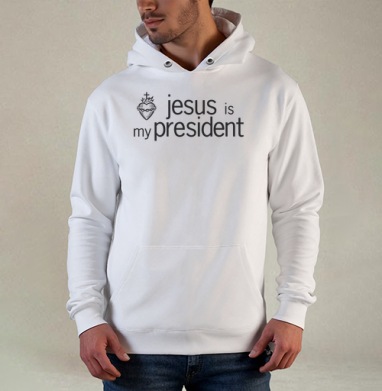 Jesus Is My President Иисус Мой Президент черно белая графика, Толстовка белая Regular, утепленная