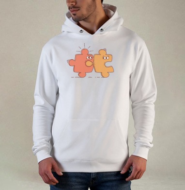 Игрушечные пазлы в стиле конфликта, Толстовка белая Regular, утепленная