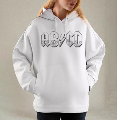 Рок алфавит ABCD стиль AC DC, Толстовка / Женская/ Оверсайз / Начес / Белая / C принтом