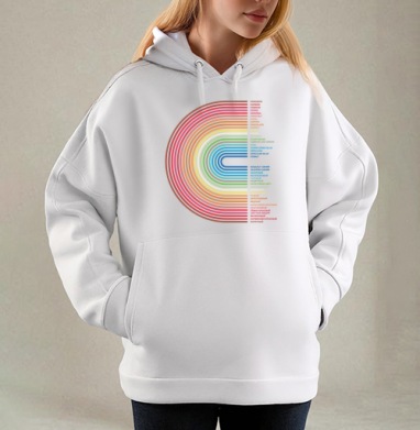 Rainbow Gradient Colors – Радужный Градиент Цветов, Толстовка / Женская/ Оверсайз / Начес / Белая / C принтом