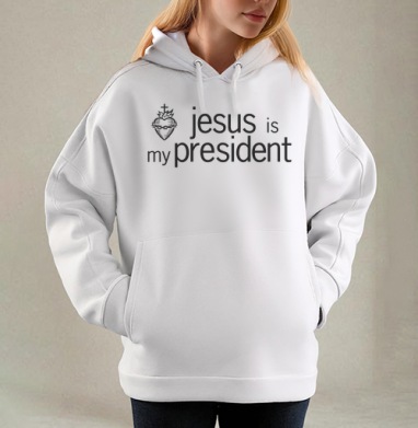 Jesus Is My President Иисус Мой Президент черно белая графика, Толстовка / Женская/ Оверсайз / Начес / Белая / C принтом