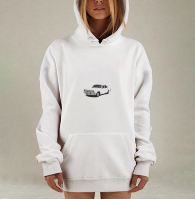 Белый советский автомобиль ретро на сером фоне, Hoodie Mjhigh Dig, оверсайз, утепленная