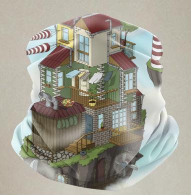 Flying house - Бандана-труба лыжная Балаклава спортивная бафф (двусторонний) принт / черный микрофлис