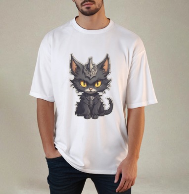 Кот-кошмарик., Футболка / Мужчинам / Оверсайз / Белая / C принтом