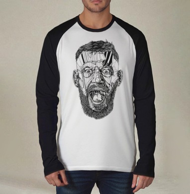 Абстрактный крик: мощный мужской портрет, Футболка длинный рукав / Мужчинам / Реглан / Принт