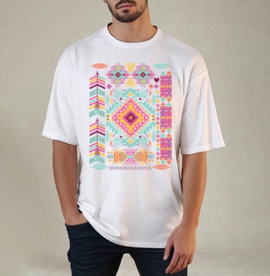 Trendy tribal ornament, Футболка / Мужчинам / Оверсайз / Белая / C принтом