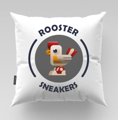 Логотип ROOSTER Sneakers с петухом в кроссовках, Подушка велюр плюшевая 45х45