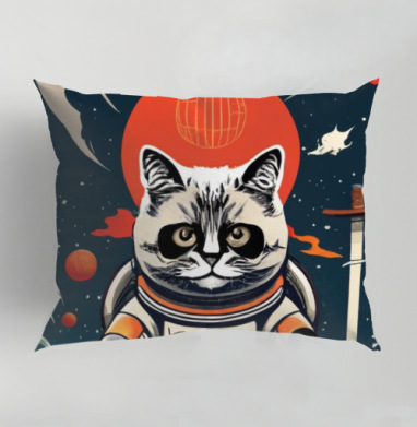 Японский кот космонавт, Подушка декоративная 50х70 см