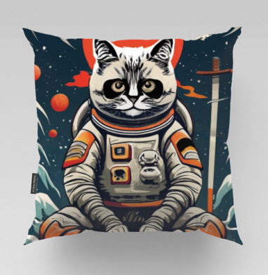 Японский кот космонавт, Подушка велюр плюшевая 45х45