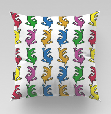 Разноцветные ящерицы на сером фоне Colorful lizards on gray background - Магазин футболок crazycolors, Подушки