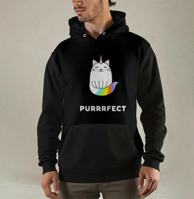 Милый единорог-кот с радужным рожком PURRRFECT, Толстовка мужская Regular 3D