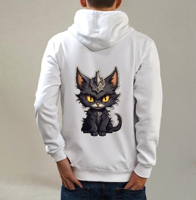 Кот-кошмарик., Толстовка на молнии, печать на спине. муж. белая v3 320гр