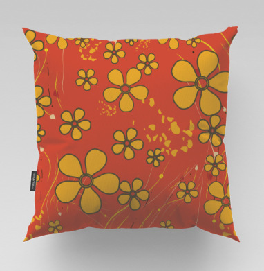 Yellow Flowers Retro Pattern – Желтые цветы ретро узор оранжевого цвета, Подушка велюр плюшевая 45х45