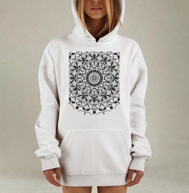 Черно белый ажурный круглый орнамент ажурный круглый орнамент, Hoodie Mjhigh Dig, оверсайз, утепленная