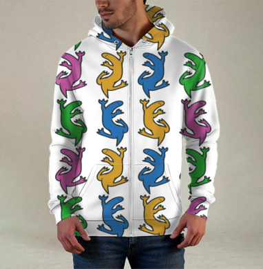 Разноцветные ящерицы на сером фоне Colorful lizards on gray background, Толстовка мужская на молнии 3Д полная запечатка