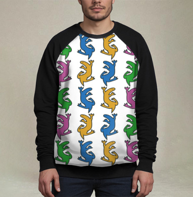 Разноцветные ящерицы на сером фоне Colorful lizards on gray background, Свитшот мужской 3D / хлопок