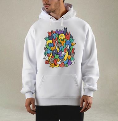 Весёлое собрание мультяшных монстров doodle art, Толстовка Mjhigh, утепленная