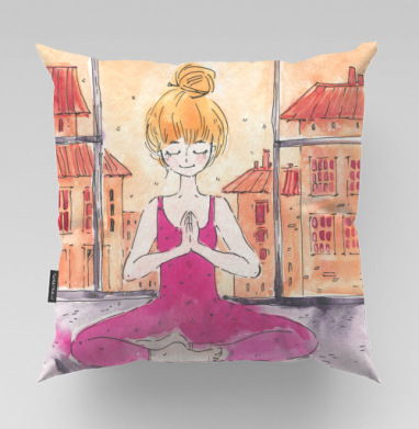 Девушка йога медитация городской фон спокойствие снаружи - Магазин футболок ALABARA, Подушки