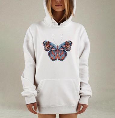 Яркая разноцветная бабочка на оранжевом фоне с неповторимыми мазками, Hoodie Mjhigh Dig, оверсайз, утепленная