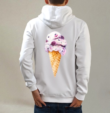 Мороженка, Толстовка на молнии, печать на спине. муж. белая v3 320гр