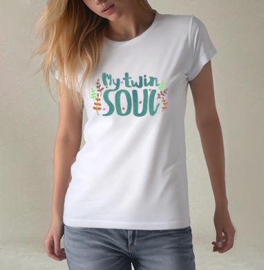 My twin SOUL акварельное послание любви, Футболка женская белая 180гр