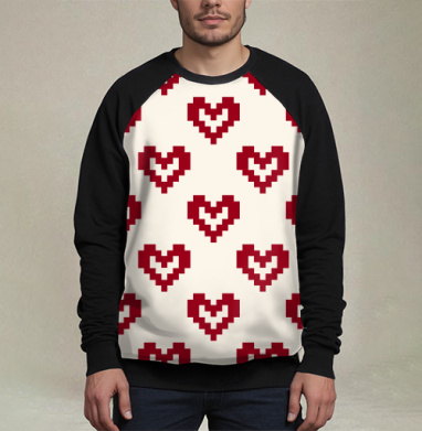 Пиксельные красные сердца на светлом фоне Pixel Hearts – Сердца, Свитшот мужской 3D / хлопок