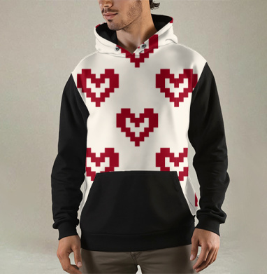 Пиксельные красные сердца на светлом фоне Pixel Hearts – Сердца, Толстовка мужская Regular 3D