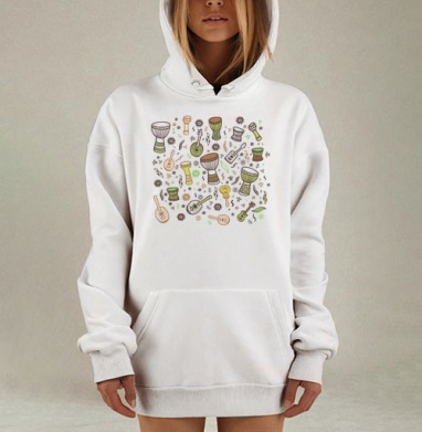 Яркий музыкальный узор с джембе и гитарой, Hoodie Mjhigh Dig, оверсайз, утепленная