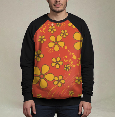 Yellow Flowers Retro Pattern – Желтые цветы ретро узор оранжевого цвета, Свитшот мужской 3D / хлопок