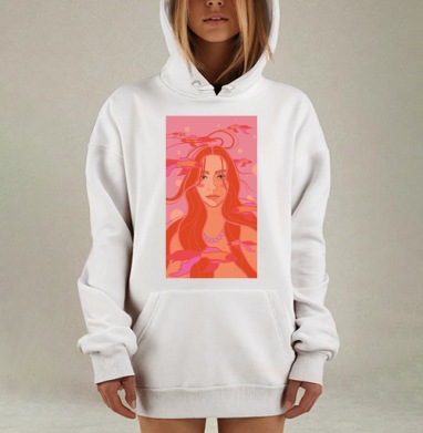 Девушка рыбки плавность коралловые оттенки, Hoodie Mjhigh Dig, оверсайз, утепленная