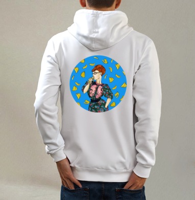 Eat it, Толстовка на молнии, печать на спине. муж. белая v3 320гр