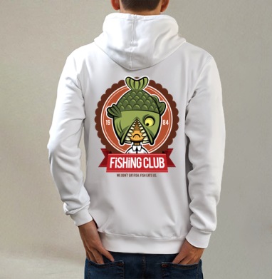 Fishing Club, Толстовка на молнии, печать на спине. муж. белая v3 320гр