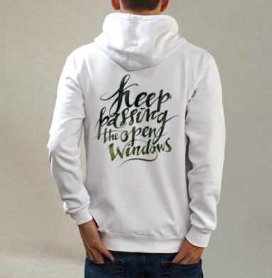 Keep passing the open windows, Толстовка на молнии, печать на спине. муж. белая v3 320гр