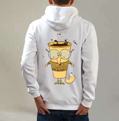 Кофе-лис, мудрец, Толстовка на молнии, печать на спине. муж. белая v3 320гр
