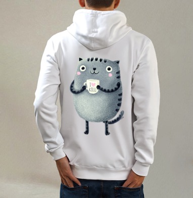 Кот I love to kill, Толстовка на молнии, печать на спине. муж. белая v3 320гр