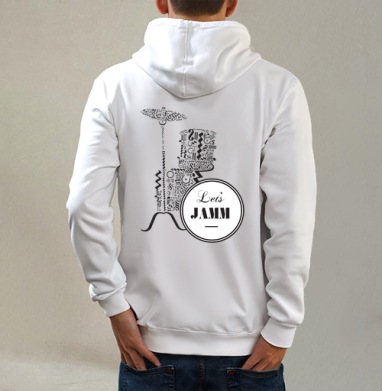 Lets Jamm, Толстовка на молнии, печать на спине. муж. белая v3 320гр
