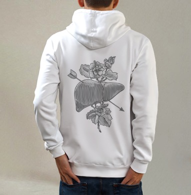 Liver&flowers, Толстовка на молнии, печать на спине. муж. белая v3 320гр