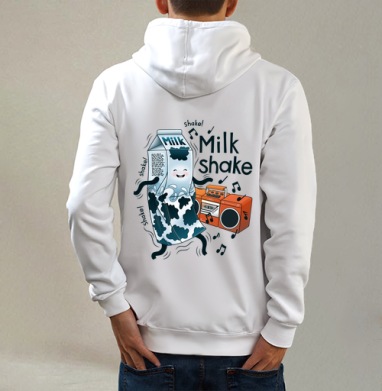 MilkShake!, Толстовка на молнии, печать на спине. муж. белая v3 320гр