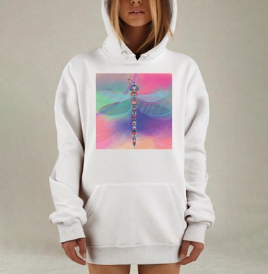 Геометрическая стрекоза в пастельных тонах легкости и спокойствия, Hoodie Mjhigh Dig, оверсайз, утепленная