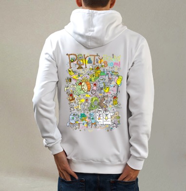 Party  Boom Boom!, Толстовка на молнии, печать на спине. муж. белая v3 320гр