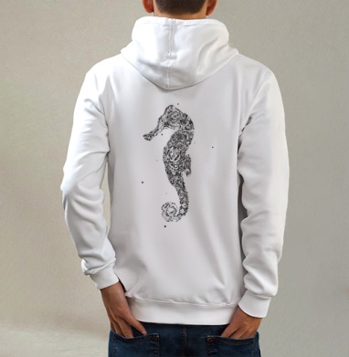 See horse, Толстовка на молнии, печать на спине. муж. белая v3 320гр