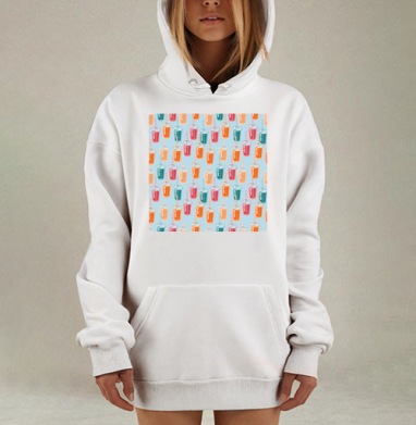 Светлые напитки пластиковых стаканах с трубочками для питья, Hoodie Mjhigh Dig, оверсайз, утепленная
