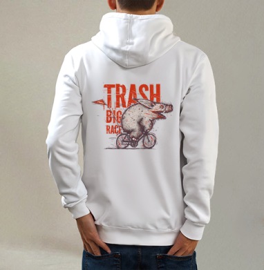 Trash BIG RACE, Толстовка на молнии, печать на спине. муж. белая v3 320гр