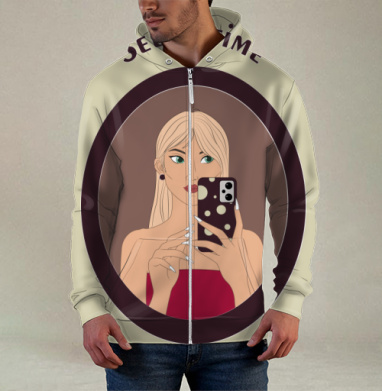 Девушка с зелеными глазами и аксессуарами Selfie Time, Толстовка мужская на молнии 3Д полная запечатка